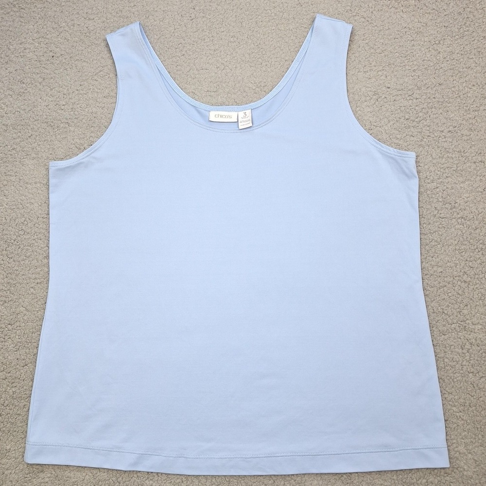 Chicos Tank Top Womens 3 US XL Blue Sleeveless Scoop Neck Stretch Basic Layering